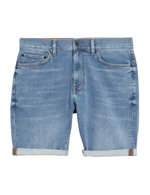 

Mens M&S Collection Cotton Rich Super Stretch Denim Shorts - Light Denim, Light Denim