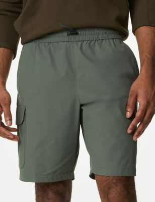 M&S Men's Elasticated Waist Stretch Cargo Shorts with Stormwear - XL - Khaki, Khaki,Navy