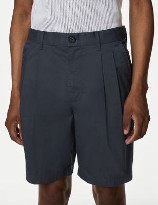 

Mens M&S Collection Super Lightweight Twin Pleat Chino Shorts - Navy, Navy