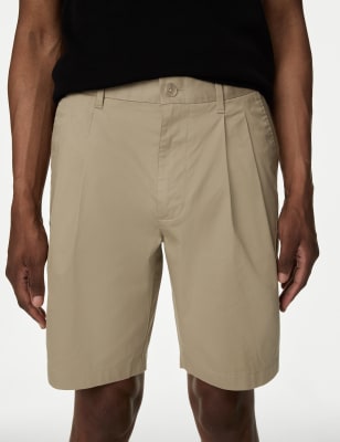 M&S Men's Super Lightweight Twin Pleat Chino Shorts - 30 - Dark Bronze, Dark Bronze,Natural,Navy,Air