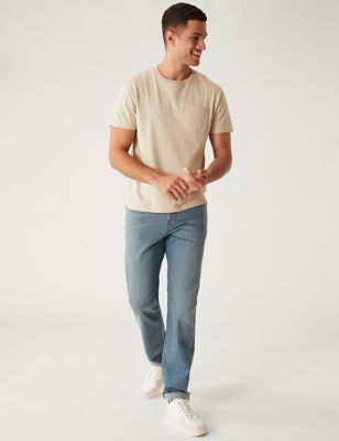 Marks And Spencer Mens M&S Collection Straight Fit Jeans with Stormwear - Pale Blue, Pale Blue