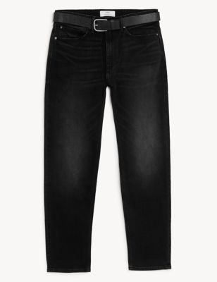 Straight Fit Belted Stretch Jeans