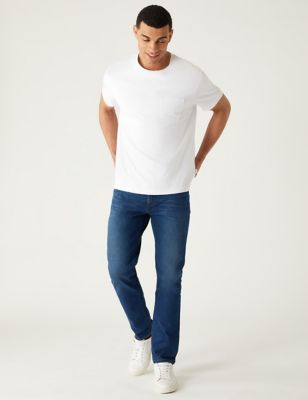 

Mens M&S Collection Slim Fit Belted Stretch Jeans - Medium Blue, Medium Blue