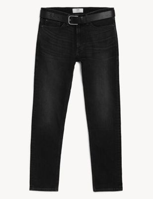 Slim Fit Belted Stretch Jeans