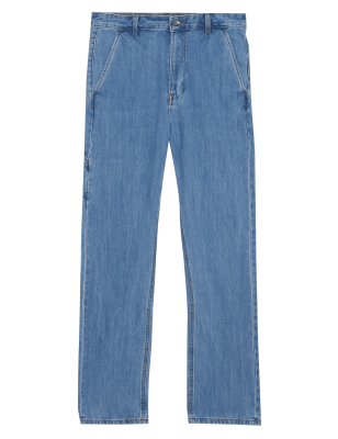 

Mens M&S Collection Loose Fit Pure Cotton Carpenter Jeans - Light Blue, Light Blue