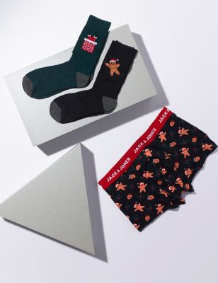 M&S Jack & Jones Mens Santa Trunks and Socks Gift Set