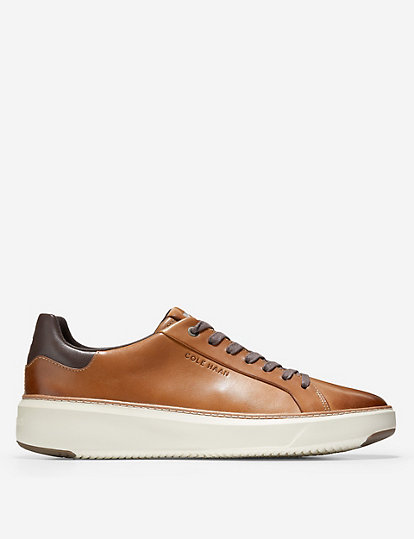 cole haan grandpro topspin leather lace up trainers - 7 - tan, tan