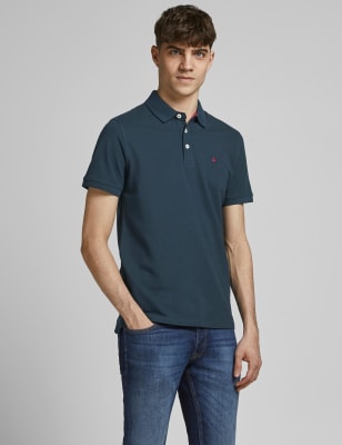 mens jack & jones pure cotton polo shirt - navy mix