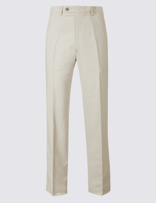 regular fit flat front trousers