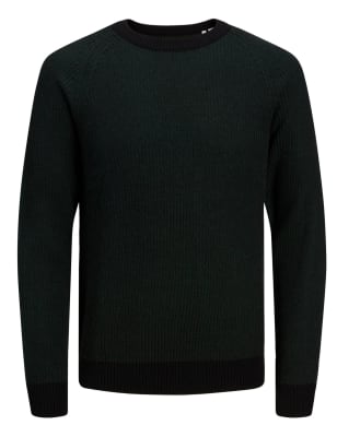 

Mens JACK & JONES Cotton Blend Textured Crew Neck Jumper - Green, Green