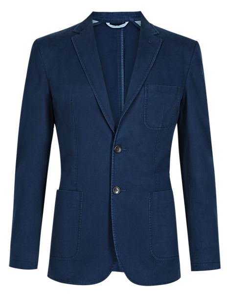 Pure Cotton Tailored Fit Washed 2 Button Jacket | M&S Collection | M&S