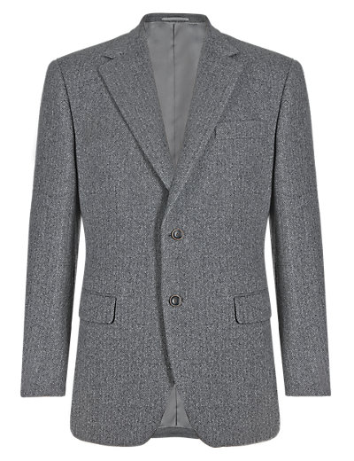 Pure Cashmere 2 Button Herringbone Jacket | M&S