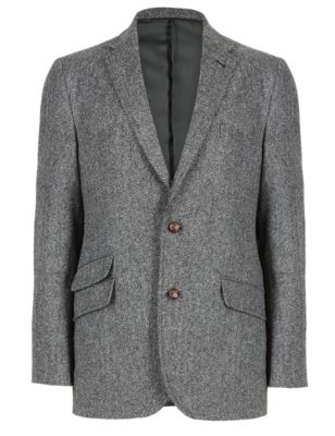 Pure New Wool Tailored Fit 2 Button Herringbone Jacket | M&S Collection ...