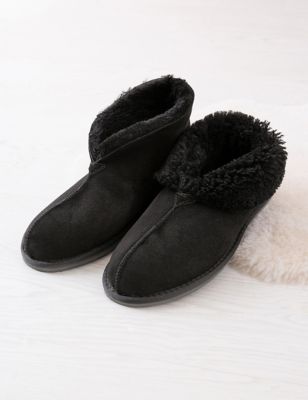 Celtic & Co. Men's Sheepskin Slipper Boots - 13-14 - Black, Black
