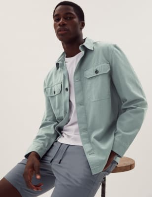 

Mens M&S Collection Overshirt aus reiner Baumwolle in Stückfärbung - Teal Green, Teal Green