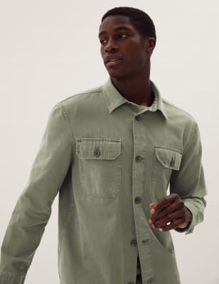 

Mens M&S Collection Pure Cotton Garment Dyed Overshirt - Khaki, Khaki