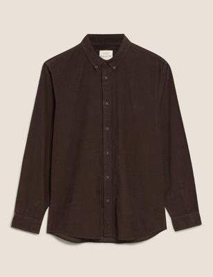 

Mens M&S Collection Pure Cotton Garment Dye Corduroy Shirt - Dark Brown, Dark Brown