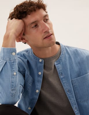 

M&S Collection Camisa denim con cuello panaderoMens - Light Blue, Light Blue