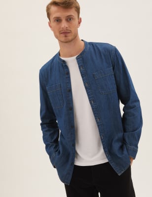 

M&S Collection Camisa denim con cuello panaderoMens - Medium Blue, Medium Blue