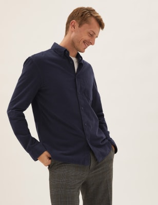 

M&S Collection Camisa de pana 100% algodón teñidaMens - Navy, Navy