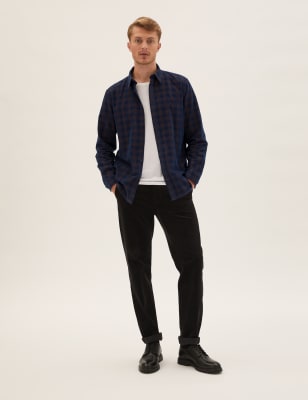 

Mens M&S Collection Camisa de cuadros de pana 100% algodón - Navy, Navy