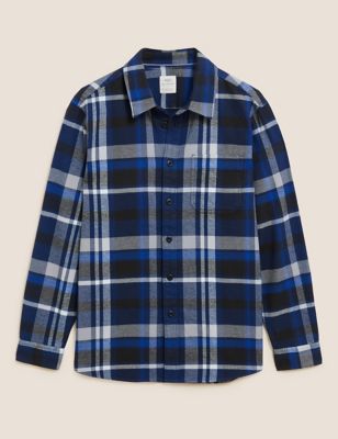 

Mens M&S Collection Pure Cotton Check Twill Overshirt - Navy, Navy
