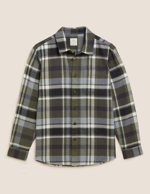 

Mens M&S Collection Pure Cotton Check Twill Overshirt - Dark Khaki, Dark Khaki