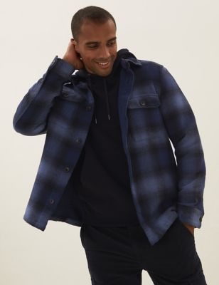 

Mens M&S Collection Cotton Rich Double Faced Check Overshirt - Air Force Blue, Air Force Blue