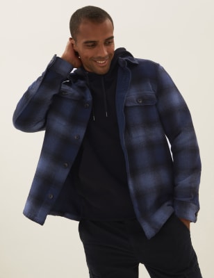 

Mens M&S Collection Overshirt mit hohem Baumwollanteil und Doppelkaromuster - Air Force Blue, Air Force Blue