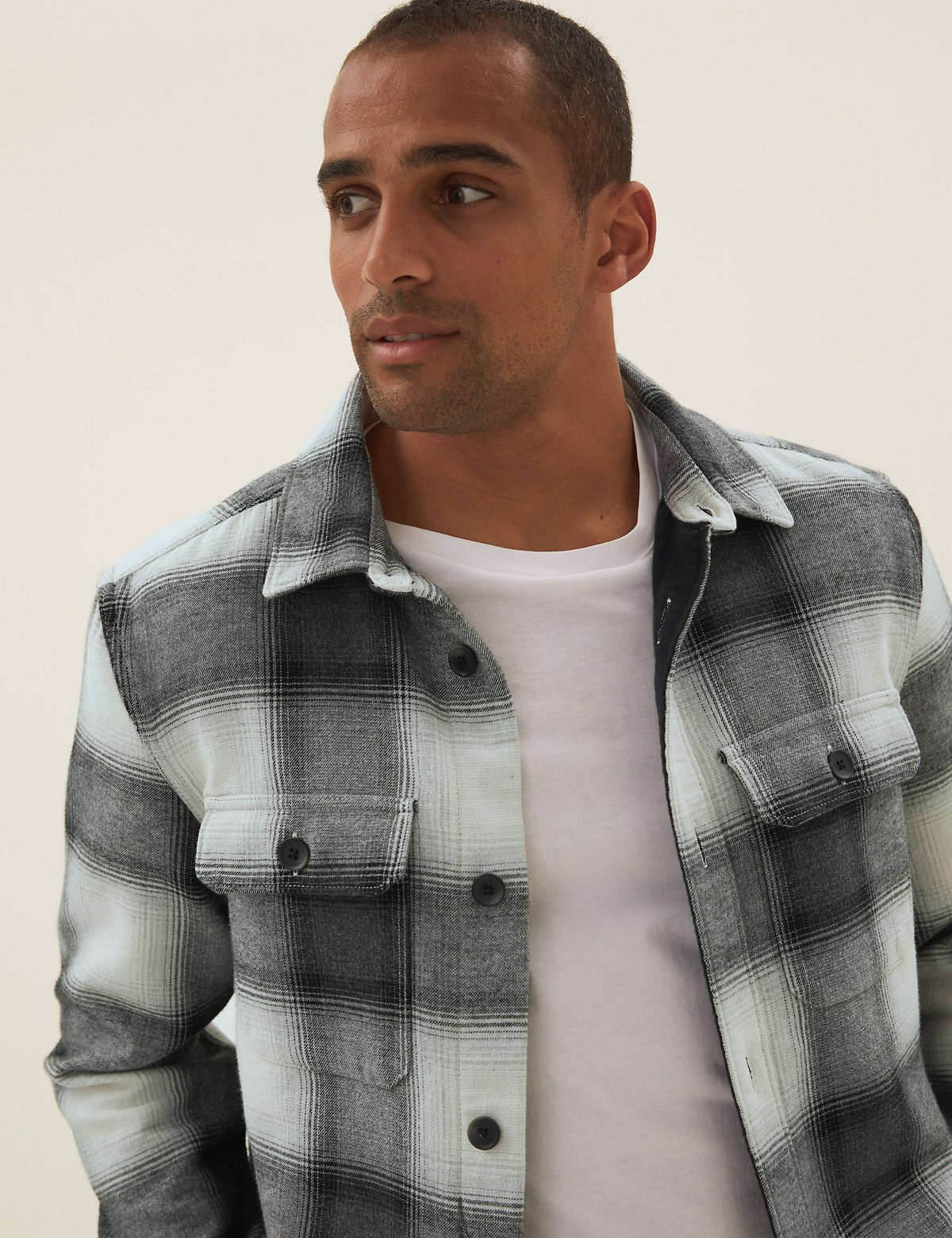 Cotton Rich Double Faced Check Overshirt