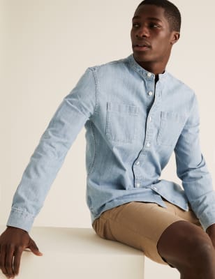  Chemise en jean à col grand-père - Light Blue