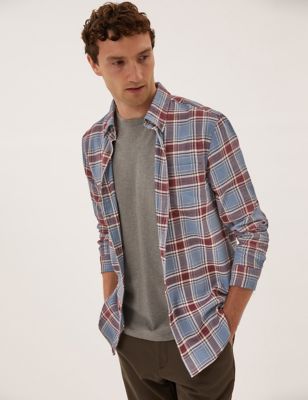 

Mens M&S Collection Pure Cotton Flannel Check Shirt - Berry, Berry
