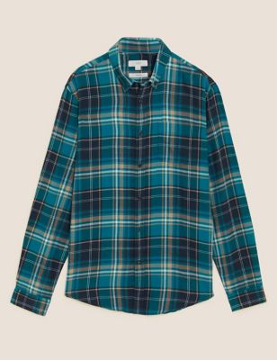 M&S Mens Pure Cotton Flannel Check Shirt