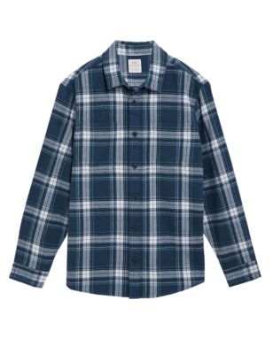 

Mens M&S Collection Brushed Cotton Twill Check Overshirt - Air Force Blue, Air Force Blue