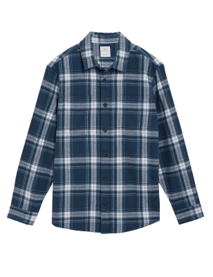 

Mens M&S Collection Brushed Cotton Twill Check Overshirt - Air Force Blue, Air Force Blue