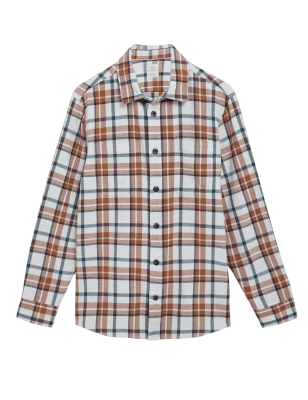 

Mens M&S Collection Brushed Cotton Twill Check Overshirt - Burnt Orange, Burnt Orange