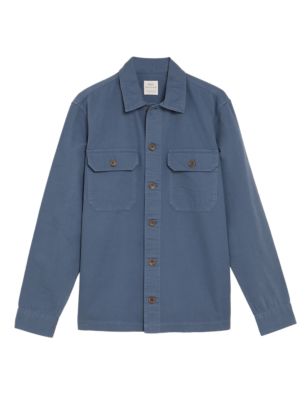 Mens M&S Collection Pure Cotton Garment Dyed Overshirt - Air Force Blue