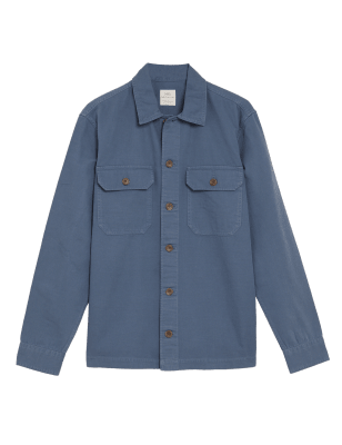 Mens M&S Collection Pure Cotton Garment Dyed Overshirt - Air Force Blue