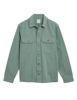 

Mens M&S Collection Pure Cotton Garment Dyed Overshirt - Light Green, Light Green