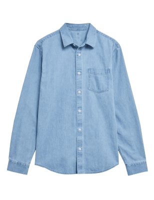 

Mens M&S Collection Denim Shirt - Light Blue, Light Blue