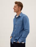 Marks and spencer mens denim sale shirt