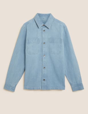 

Mens M&S Collection Denim Overshirt - Light Blue, Light Blue