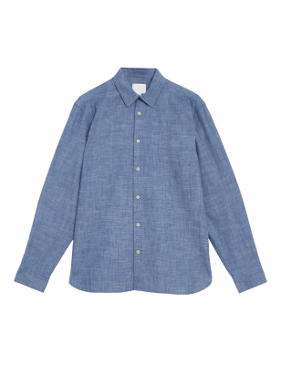 

Mens M&S Originals Sherwood Pure Cotton Chambray Shirt - Medium Blue, Medium Blue