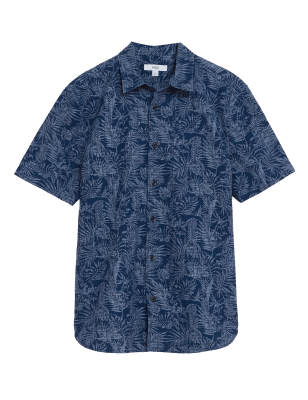 

Mens M&S Collection Denim Leaf Print Shirt - Medium Blue, Medium Blue