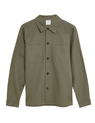 

Mens M&S Collection Linen Blend Overshirt - Olive, Olive