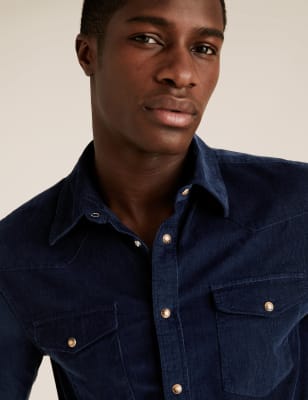 Chemise Western en velours côtelé 100 % coton - Dark Indigo