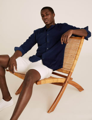  Chemise 100 % coton côtelé à col grand-père - Dark Indigo