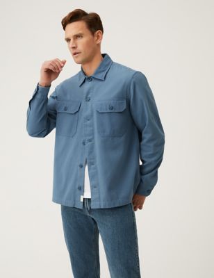 

Mens M&S Collection Pure Cotton Utility Overshirt - Blue, Blue