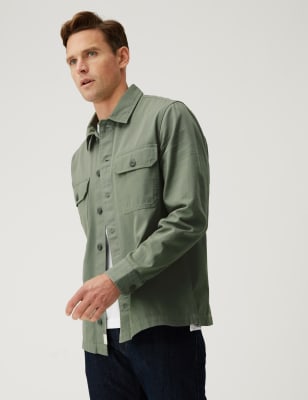 

Mens M&S Collection Pure Cotton Utility Overshirt - Green, Green