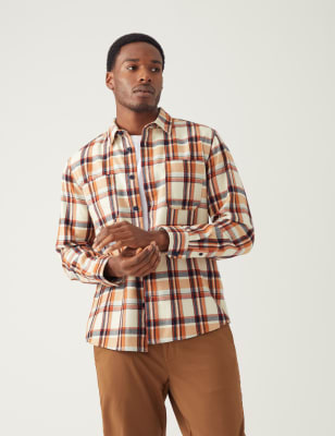 

Mens M&S Collection Kariertes Overshirt aus Twill mit hohem Baumwollanteil - Ecru Mix, Ecru Mix